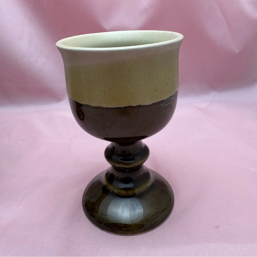 VTG Otagiri Blue Grapevine Goblet Set Stoneware MCM Wine Barware Japan